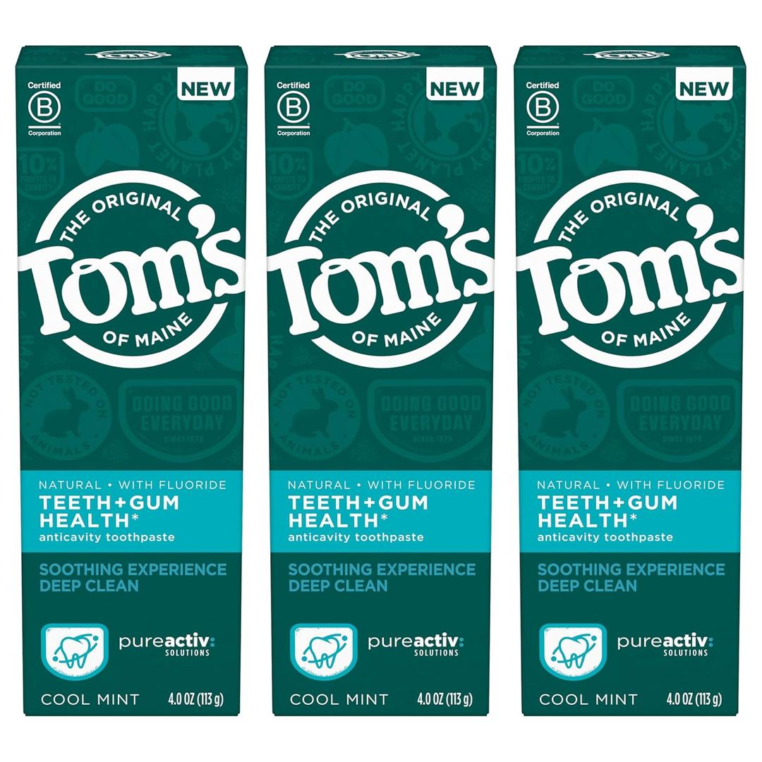 Tom's of Maine PureActiv Teeth + Gum Health* Natural Anticavity Toothpaste Gel 4.0oz , 3-Pack (4 Ounce (Pack of 3))