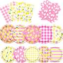 Lemon Party Decorations,60Pcs Lemon Birthday Party Plates and Napkins Pink and Yellow Lemon Table Decorations for Summer Party,Fruit Theme Birthday Party Supplies