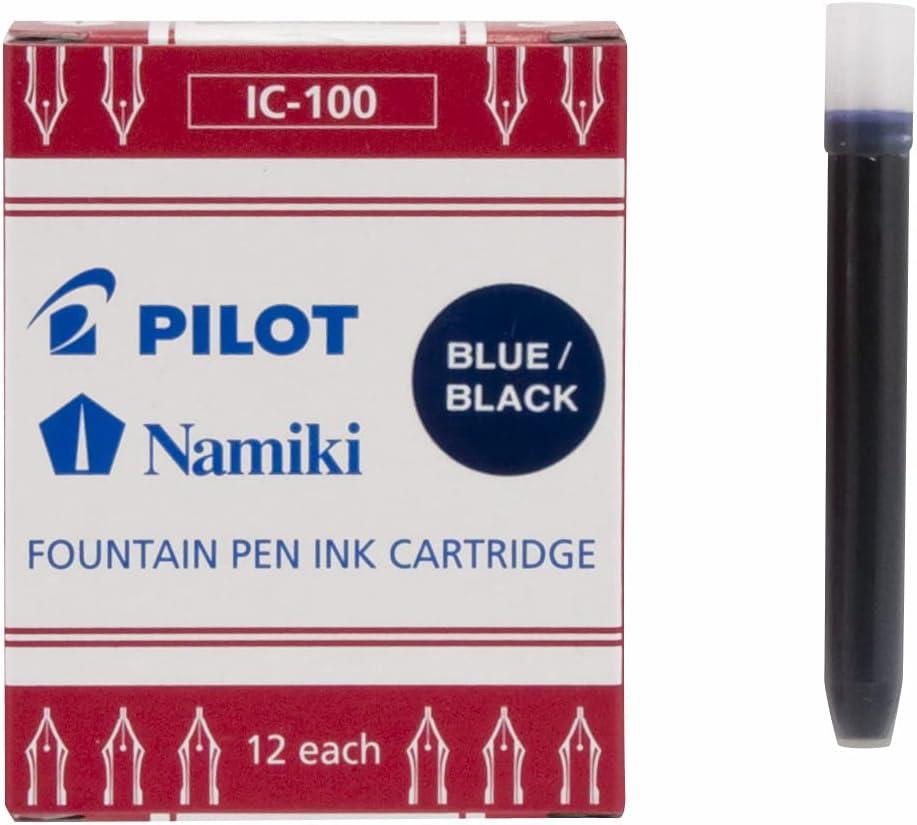 PILOT Namiki IC100 Fountain Pen Ink Cartridges, Blue/Black, 12-Pack (69102)