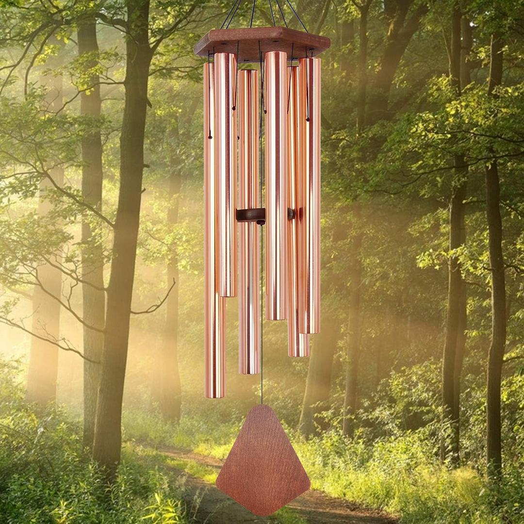 Wind Chimes Outdoor Large Deep Tone, 44 Inch Sympathy Wind Chime Outdoor, Memorial Wind-Chime with 6 Tuned Tubes, Elegant Chime for Garden, Patio, Balcony and Home Decor, Rose Gold