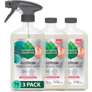 Seventh Generation Foaming Dish Spray, Honey Crisp Apple 16 Fl Oz (Pack of 3), Refill Pack of 3 with 1 Sprayhead