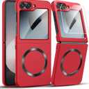 MAKAVO for Samsung Galaxy Z Flip 6 Case, Flip 7 FE Case, Compatible with MagSafe, with Built-in Screen Protector, Flip6 Slim Hard Magnetic Phone Case, Red