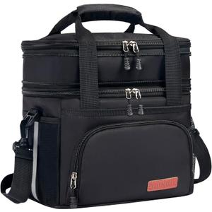 Lunch Box For Men/Women,Large Double-layer Insulated Expandable Reusable Leakproof Cooler Bags For Adults,Lunch Bag With Adjustable Shoulder Strap For Office Travel PicnicBlack (16L)