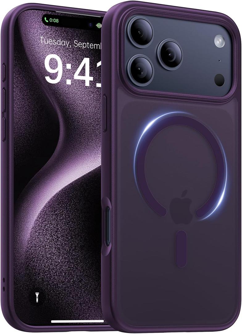 Magnetic for iPhone 17 Pro Max Case,[Anti-Slip][Compatible with MagSafe][Military Grade Drop Protection] Shockproof Protective Translucent Phone Case for iPhone 17 Pro Max Case,Deep Purple