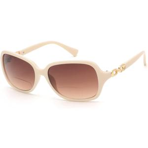 JM Bifocal Reading Sunglasses for Women Vintage Reader Glasses UV Protection Outdoor Beige +2.5