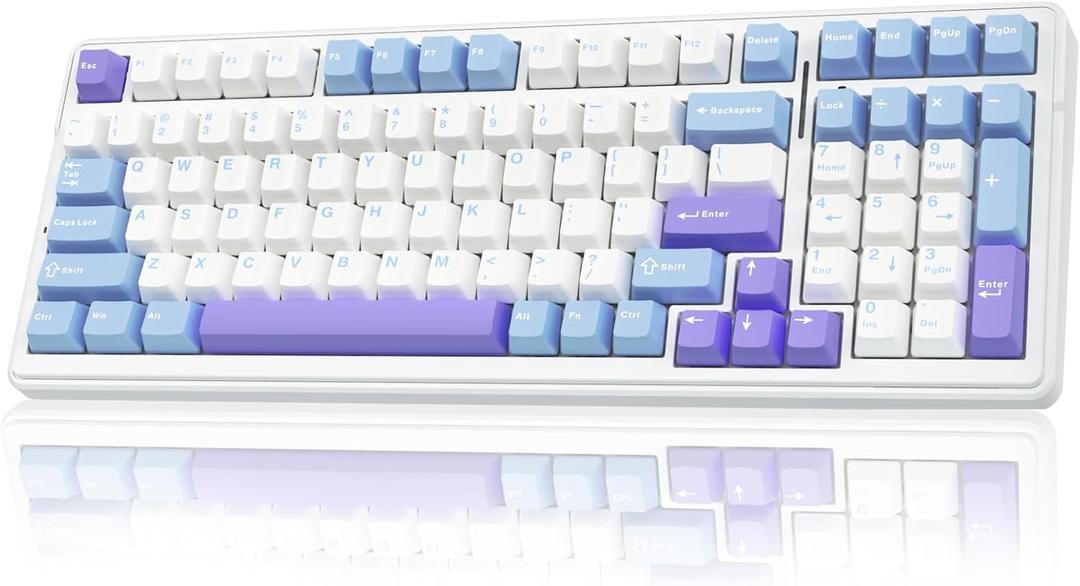 AULA F99 Wireless Mechanical Keyboard, Tri-Mode BT5.0/2.4GHz/USB-C Hot Swappable Custom Keyboard, Pre-lubed Linear Switches, Gasket Structure, RGB Backlit Gaming Keyboard for PC/Tablet/Xbox/PS4/PS5 (Blue& Purple & White)