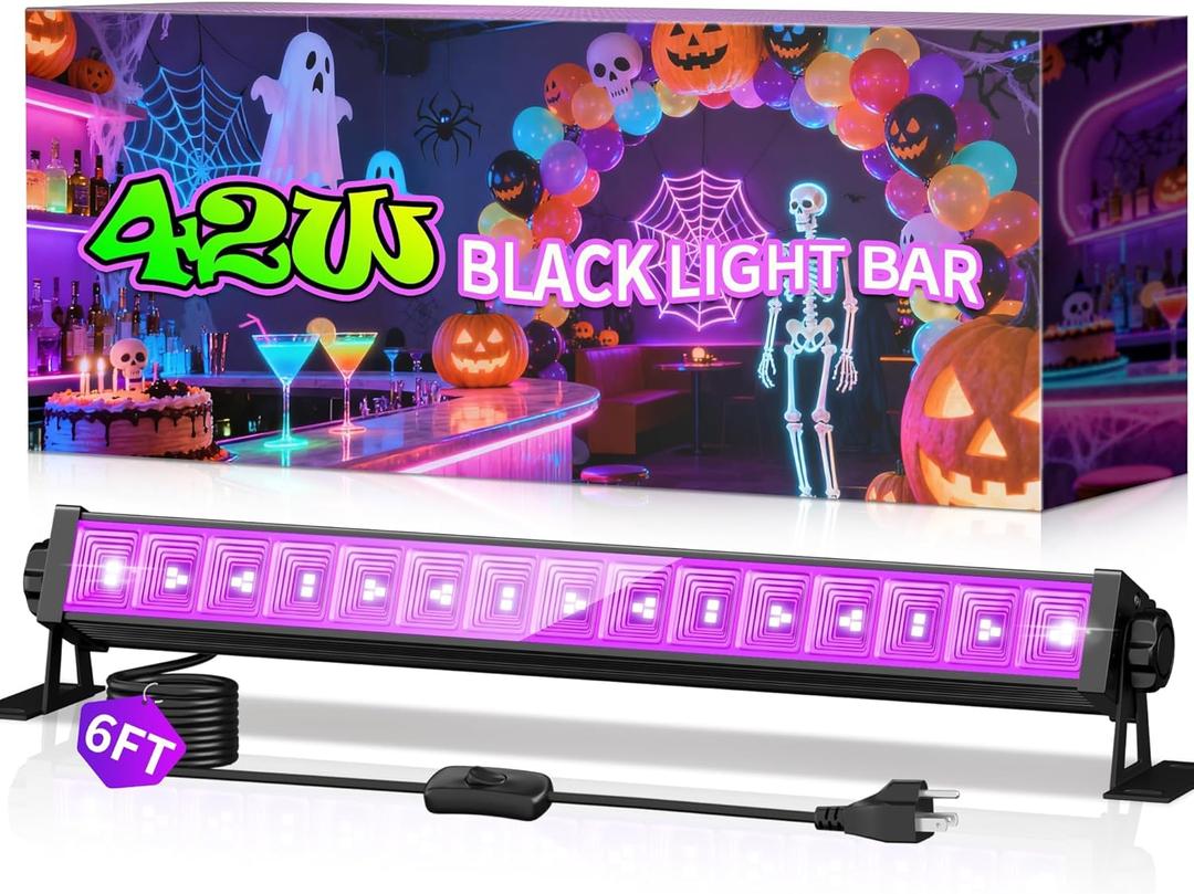 THECHAM 42W LED Black Light Bar, Blacklight Bar with 6ft Cord+Plug+Switch, Black Lights for Glow Party, Poster, Body Paint, Birthday, Halloween, Bedroom, Classroom