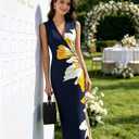 HVT Women's Dress Wedding Guest Party Dresses Floral Print Halter Neck Maxi Dress Sleeveless Bodycon Long Dresses (XXL)