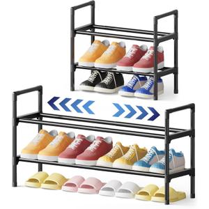 Kitsure Shoe Rack for Closet - Expandable Shoe Rack for Entrance, Rustproof Shoe Organizer for Entryway with Portable Handles, Black, 17.3~30.2L x 16.3H