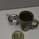 Mora Ceramics Large Tea Mug with Loose Leaf Infuser and Ceramic Lid, 18 oz, Portable, Microwave and Dishwasher Safe, Tall Coffee Cup - Rustic Matte Ceramic Glaze, Modern Herbal Tea Strainer, Olive