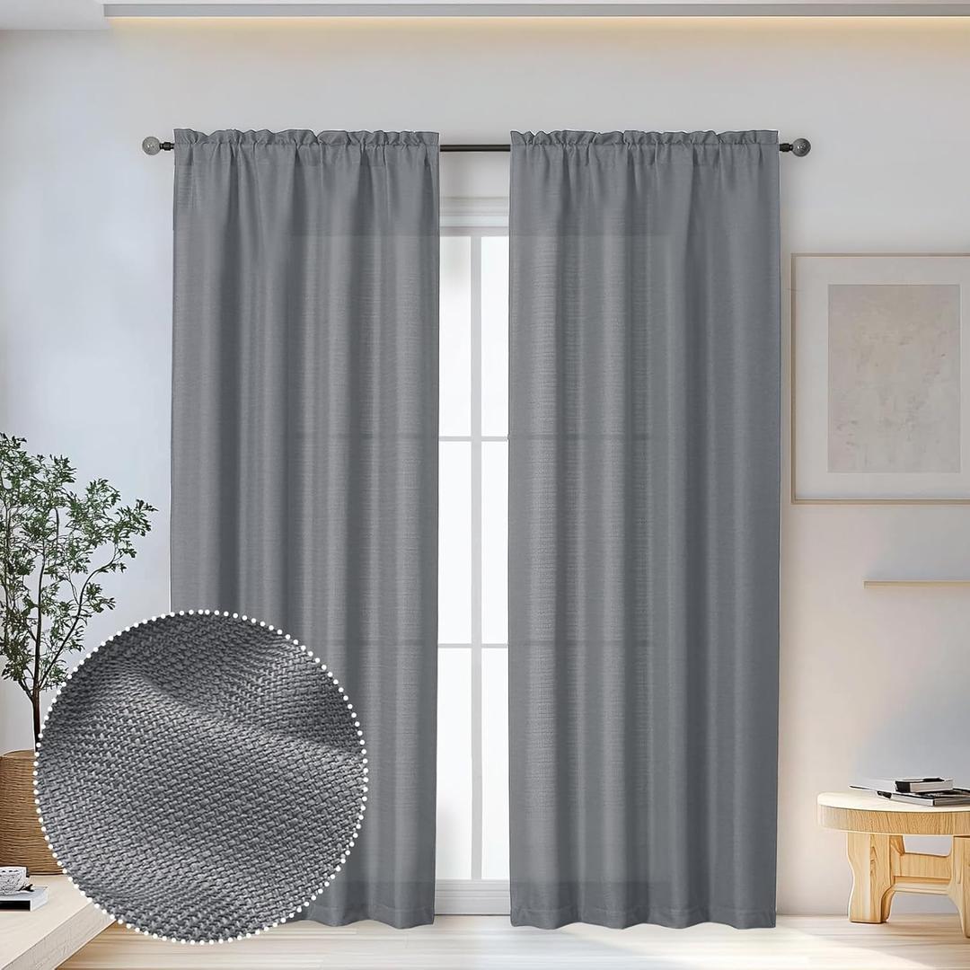 OWENIE Bob Dark Grey Curtains 84 Inch Length 2 Panels Set for Living Room Bedroom, Light Filtering Rod Pocket Faux Linen Textured Curtain Drapes 84 inches Long, 2 Pcs Each 40Wx84L Inch