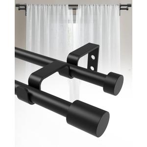 Double Curtain Rods for Windows 30 to 60, 5/8 inch Adjustable Double Curtain Rod, Easy to Install, Suitable for Living Rooms, Bedrooms, Outdoors, Black