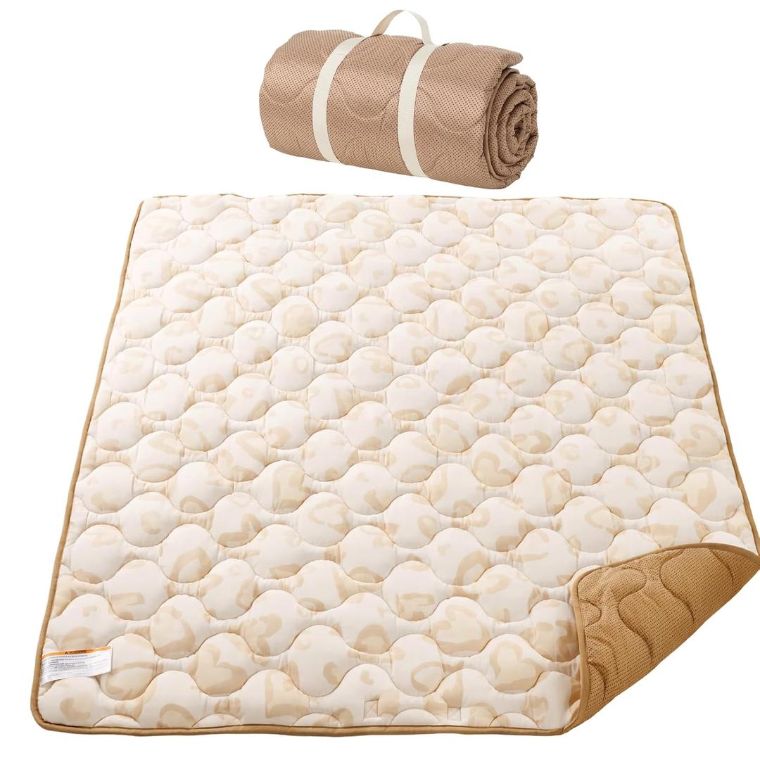 Momcozy Baby Play Mat for Floor, 50"x50" Thickened Playpen Mat, Playmate for Baby Tummy Time, Waterproof & Non-Slip, Foldable Outdoor Mat with Carrying Handle, Leopard
