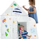 Rocket Ship Kids Tent Fun Rocket Ship Playhouse for Kids DIY Coloring Space Themed Pop Up Foldable Space Play Tent for Boys Girls Indoor Outdoor