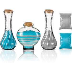 3 Pcs Unity Sand Ceremony Kit for Wedding Handmade Decorative Vase Set with Cork Lids 1 lb Colored Sand Decorative Glass Jars Container for Wedding Ceremony Ideas(Gray, Blue)