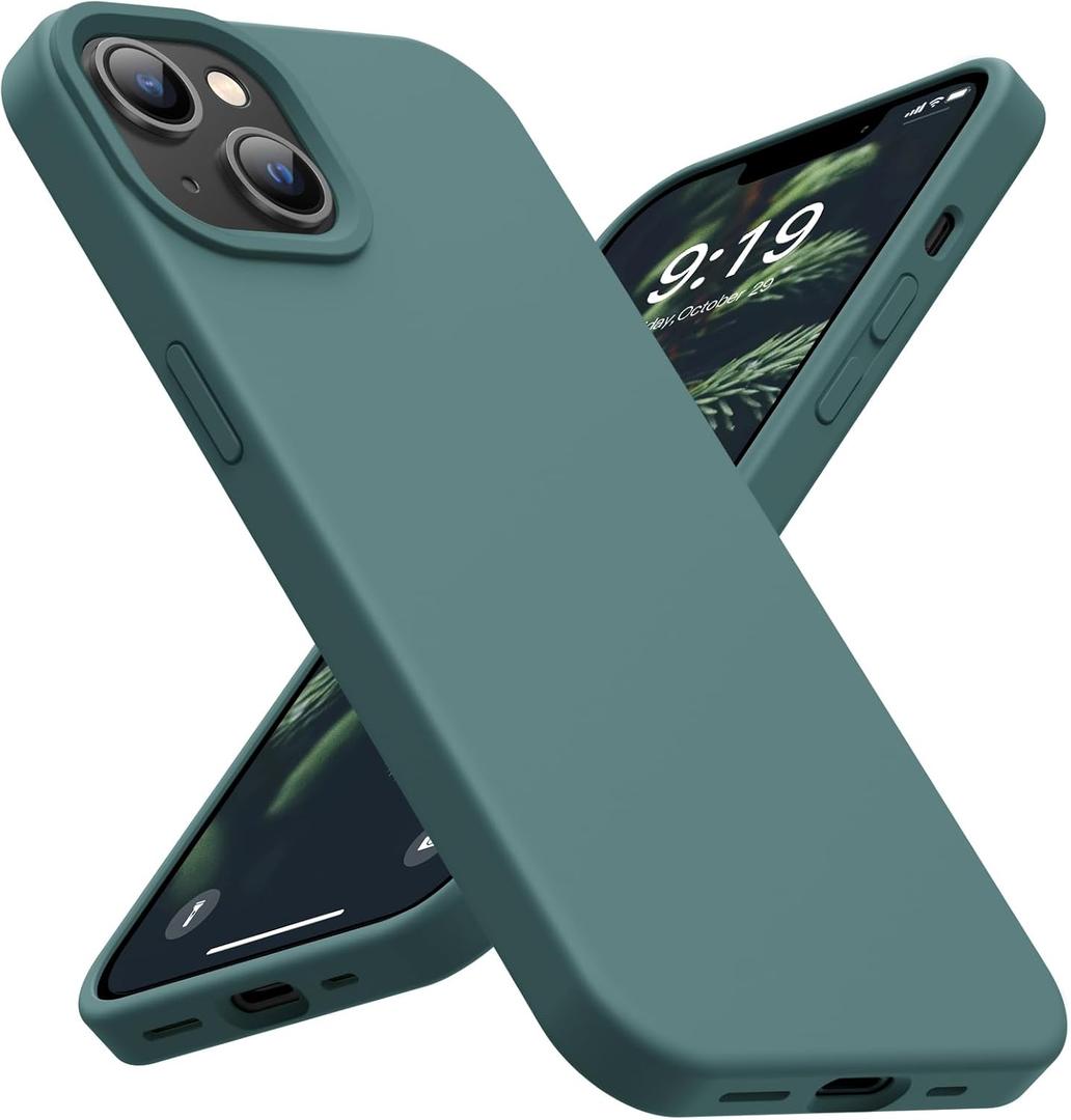 OuXul for iPhone 14 Case, iPhone 13 Case Shockproof Liquid Silicone Protective Phone Case with Soft Anti-Scratch Microfiber Lining Ultra Slim Drop Protection Phone Cover 6.1 inch(Forest Green)