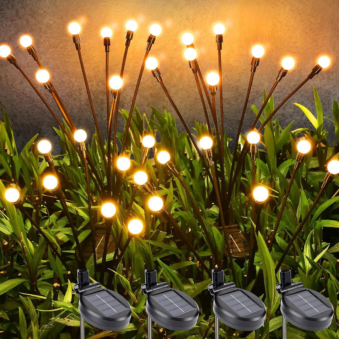 BrizLabs Solar Garden Lights, 4 Pack 32 LED Solar Powered Firefly Lights, 2 Modes Swaying Light, Waterproof Globe Pathway Outdoor Lighting for Yard Pathway Walkway Patio Decor, Warm White