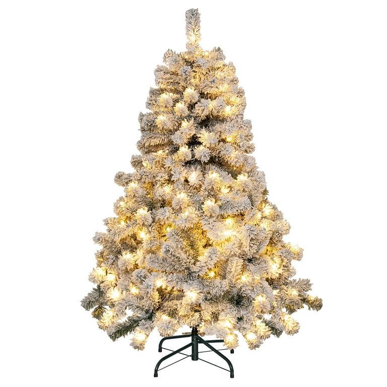  4.5ft Pre-Lit Premium Snow Flocked Hinged Artificial Christmas Tree w/150 Lights
