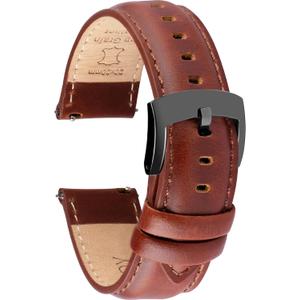 Leather Watch Bands Quick Release, Elegant Top Grain Leather Watch Straps for Men & Women, Choice of Color & Width - 18mm, 19mm, 20mm, 21mm or 22mm Wristbands Bracelet for Watch & Smartwatch (Cognac Brown (Black Buckle))