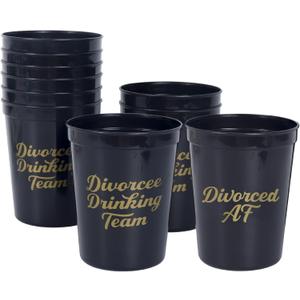 Divorce Party Cups - Pack of 10 Black Plastic Cups with Gold Text: (1) "Divorced AF" & (9) "Divorcee Drinking Team" | Divorce Party Decorations for Women and Men Gifts Party Favors Ideas