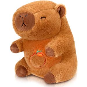 HyDren Breathing Stuffed Animal 9 inch Calming Soothers for Sleep Heartbeat Plush for Anxiety with Music Lights and Rhythmic Breathing Motion Anxiety Relief Portable Plush Sound Machine(Capybara)