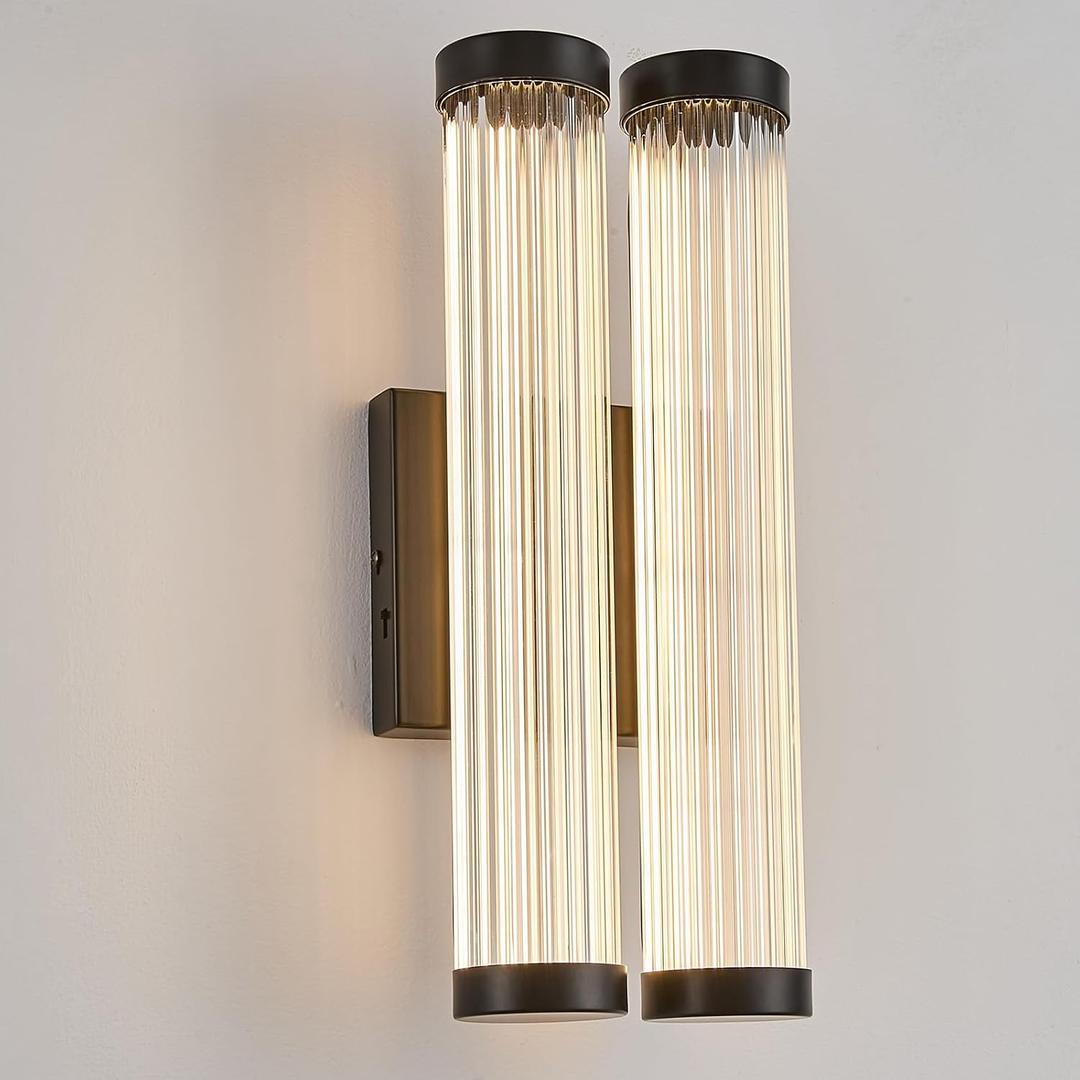 Fanyank Modern LED Wall Sconce, 16.5" Black Bathroom Sconces with Clear Glass, 3CCT Dimmable Hardwired Double Sconce Wall Lighting Indoor Light fixtures for Bathroom Living Room Hallway Bedroom