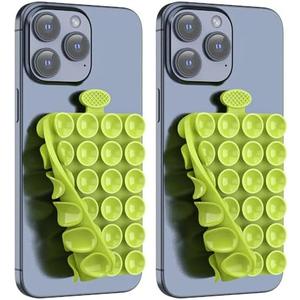 ZZGX Upgrade 2PCS Silicone Suction Cup Phone Case Mount Holder, Phone Accessory Holder Non Slip Phone Suction Cup Mat for Mirror Bathroom Home Kitchen (Green, Double Sided)