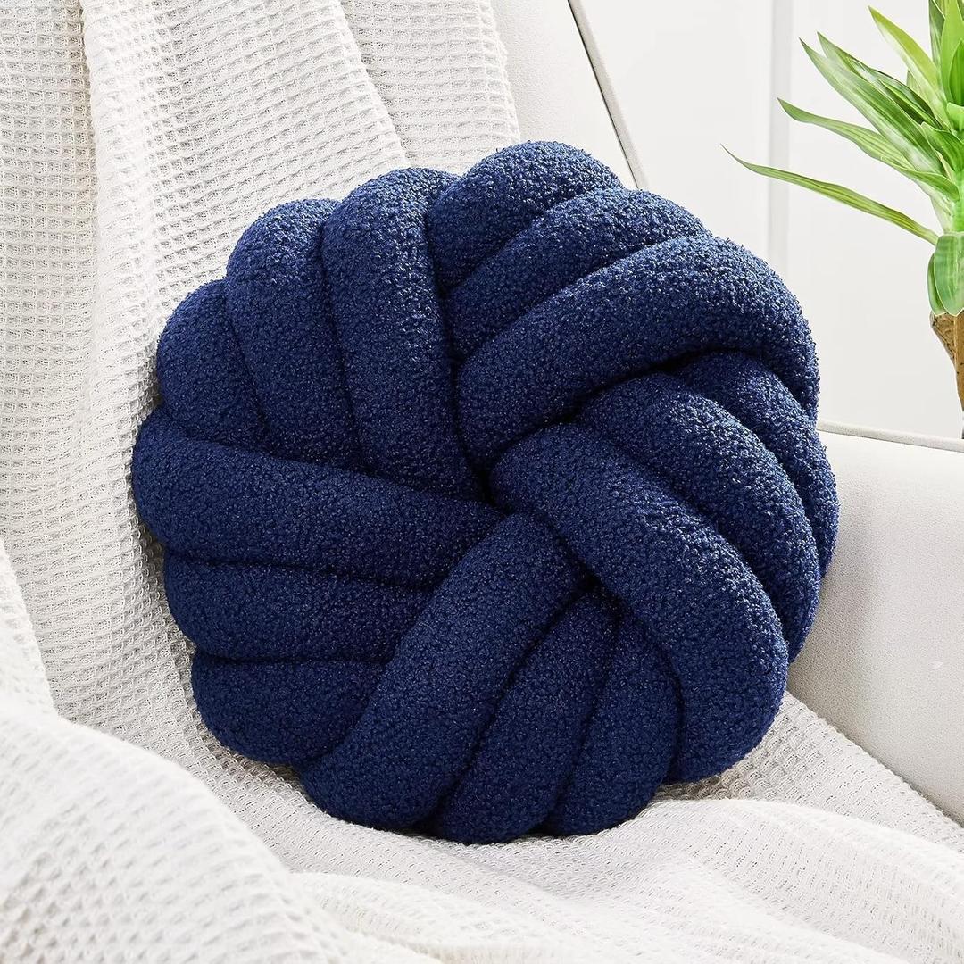 Uvvyui Knot Pillows, 14 Inch Decorative Throw Pillows Round Pillows Cushion, Soft Handmade Knotted Ball Pillow Plush Cushion Home Decor for Bed Couch Living Room (Navy, 14 Inch)