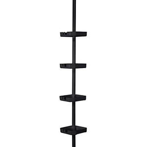 Bath Bliss 4 Tier Tensions Corner Shower Caddy Shelves Adjustable 48“-101” Bathroom Organizer Bathtub and Shower Stall Holds Large Bottles Soap Shampoo Washcloths Matte Black