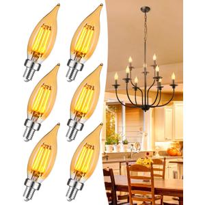 OMED E12 Candelabra LED Light Bulbs 100W Equivalent, 2200K Soft Yellow, Dimmable LED Chandelier Light Bulbs, 7W 1000 Lumen Amber Candle Light Bulb for Living Room, 6 Pack