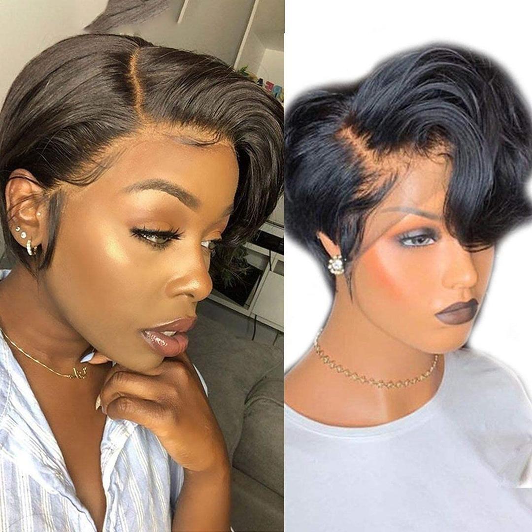 Short Pixie Cut Bob Wig 13x4 Lace Front Wigs Brazilian Hair Wigs 150% Density Human Hair Wigs Pre Plucked for Black Women with Baby Hair Natural Hairline 8 inch