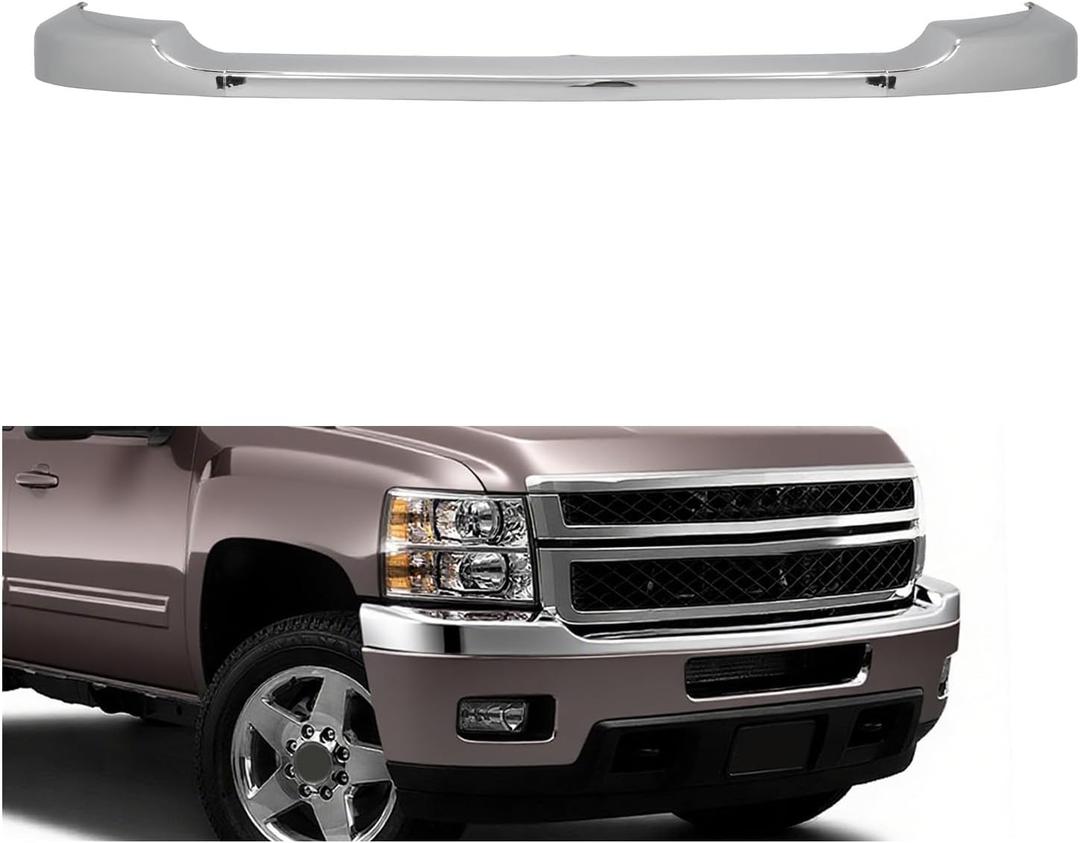 KUAFU Front Bumper Cover Upper Trim Cap Compatible with 2011-2014 Chevy Chevrolet Silverado 2500 3500 HD GM1014106, 25883355 ABS Plastic Chrome Replacement Only 3PCS-Silvery