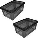 OMEM Portable Reptile Terrarium Habitat for Mini Pet Houses Breathable Holes Stackable Container (2PCS-Black-L)