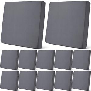 Newwiee 12 Pcs Patio Outdoor Cushion Covers Replacement Waterproof Stretch Sofa Couch Cushion Covers Washable Individual Couch Slipcovers Set Furniture Protector for Pets(20-27 Inch,Dark Gray)