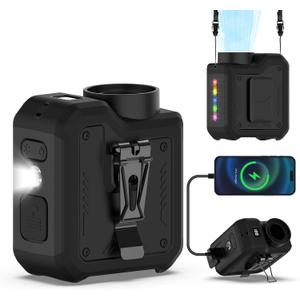 Qerhod 7-in-1 Portable Turbo Fan,Personal Wearable Waist Fan with Clip,Hands-Free Flashlight & More,Powerful Cooling,24H Runtime,LED Display,10000mAh Rechargeable,4 Speeds,Gifts for Men Dad (Black)