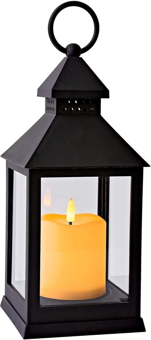 Vintage Lantern Decorative LED Flickering Flameless Candle with Timer, Battery Powered LED Decorative Hanging Lanterns for Indoor Outdoor Garden Yard Home Decor(1 Pack) (Black)