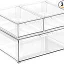 mDesign Plastic Stackable Closet Storage Organizer Bin Containers with Front Pull Drawer for Cabinet, Desk, Shelf, Cupboard, or Dresser Organization - Lumiere Collection - Set of 3 - Clear, Mixed Sizes (Pack of 3)