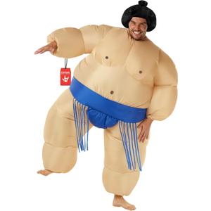 Morph Sumo Wrestler Inflatable Costume, Inflatable Sumo Costume, Blow Up Halloween Costumes For Men, Halloween Costumes Men (One Size, Blue)