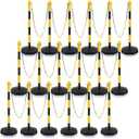 Konohan 18 Sets 34 Inch Parking Cone Delineators Post Traffic Cone Plastic Stanchion Set Stands Parking Barrier with Base 6.6 ft Chain S Hooks Reflective Collar (Yellow,Black)