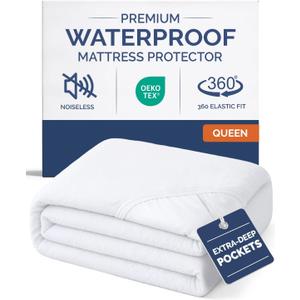 Queen Mattress Protector Waterproof - Mattress Cover Queen Size Bed - Bed Protector Waterproof - Absorbent Fitted Sheet up to 16" Deep Pockets - Soft, Breathable, Cooling, Noiseless - Machine Washable (White)