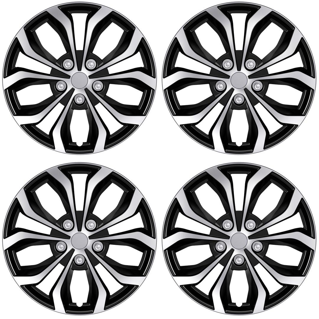 AutoBeeDen 4-Pack Universal Hubcaps Replacement R17 17 inch, Steel Wheel Rim Cover for Most Cars Trucks Sedans SUV, 17" 17 in Wheel Covers Hub Caps (Silver+Black Color)