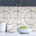 InHome NHS3711 Newport Tin Tile Peel Stick Wallpaper, White & Off-White (20.5" x 198")