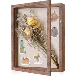 Califortree 11x14 Shadow Box Frame with Soft Linen Back - Sturdy Memory Display Case of Flower, Pictures, Medals and More, Rustic Brown