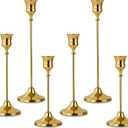 Candlestick Holders 6pcs Gold Candle Holders, Brass Metal Taper Candle Holders, Vintage Modern Decorative Centerpiece Candle Sticks Holder Decor for Table Mantel Wedding Party Housewarming Gift