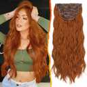 Fliace Clip in Hair Extensions, 6 PCS Natural & Soft Hair & Blends Well Hair Extensions, Medium Brown Long Wavy Hairpieces(20inch, 6pcs, Copper Red)