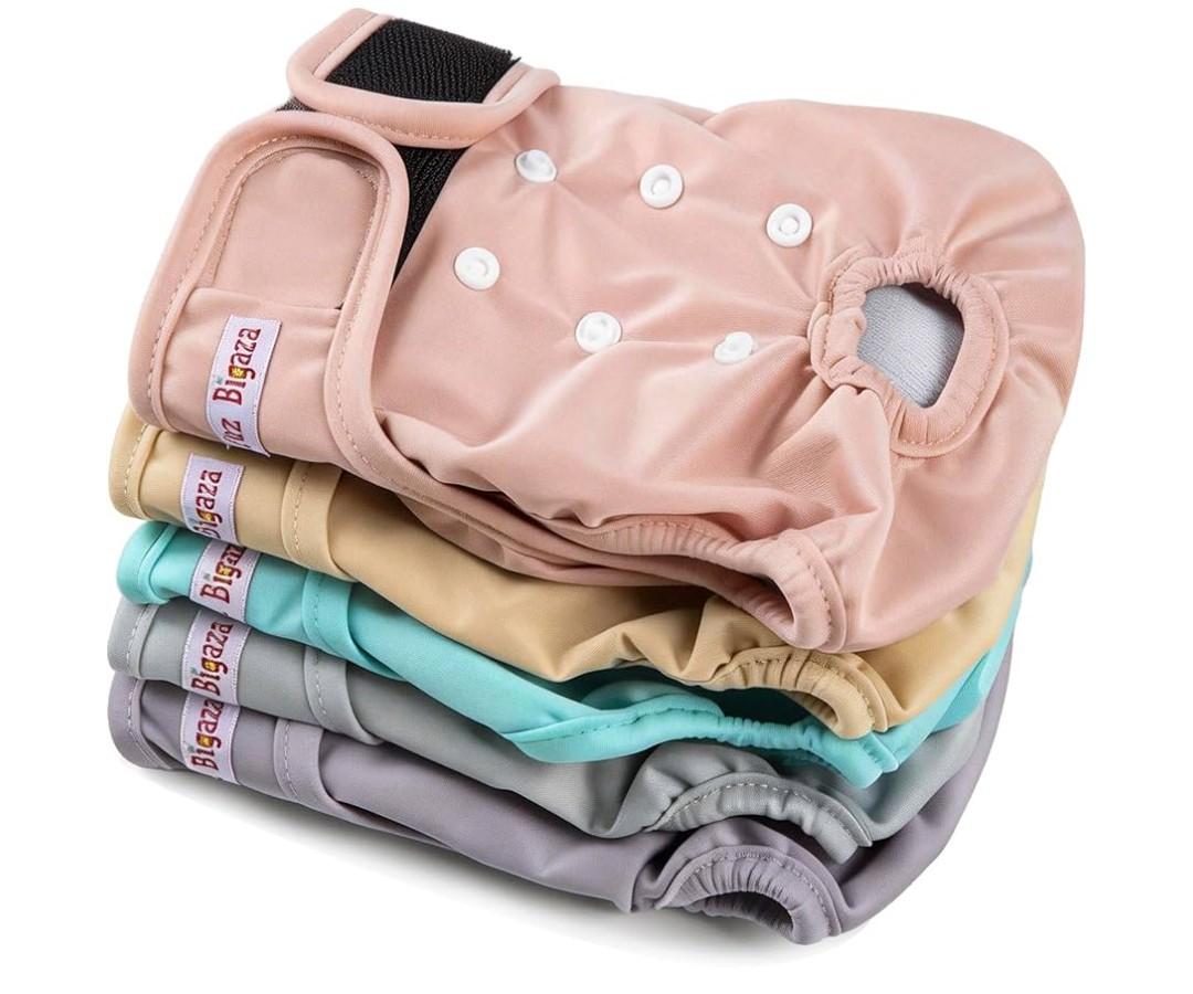 Washable Reusable Female Dog Diapers(5 Pack)Doggie Puppy & Doggy Dog Diaper, Period Panties in Heat Small Pink Purple Brown Green Blue