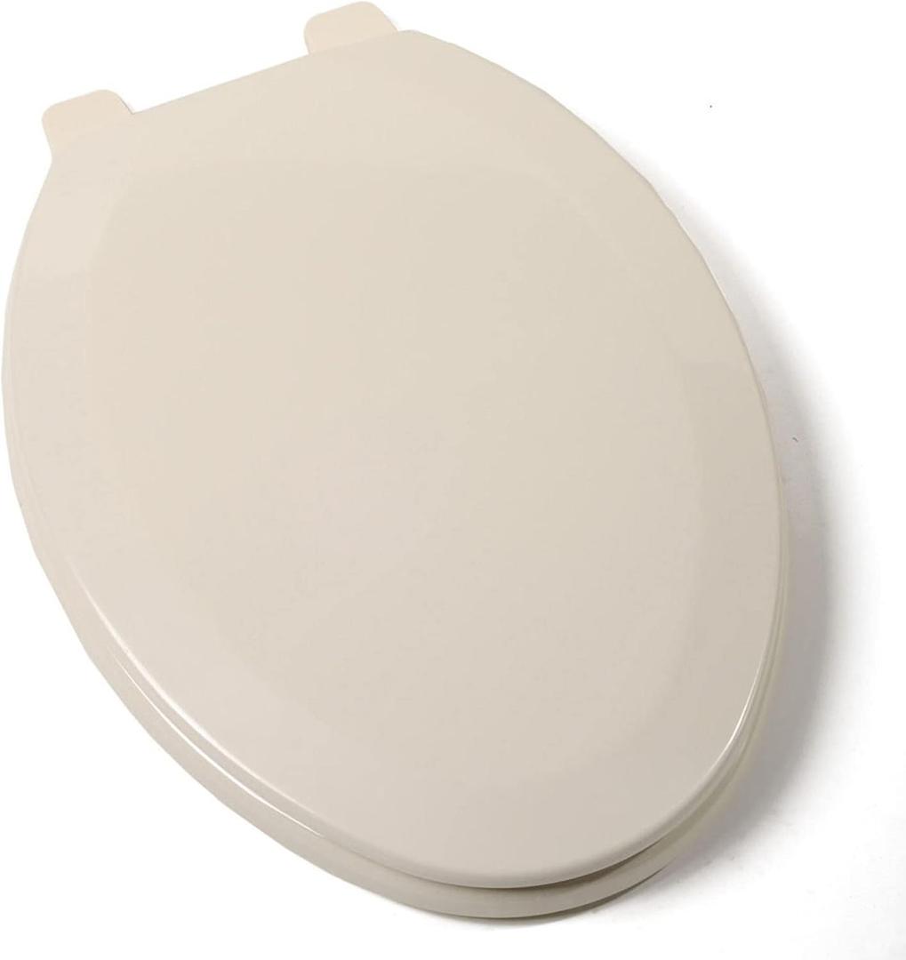 1Q1E3-01 Deluxe Molded Wood Toilet Seat with Vari-Adjust Lok-Down Hinge and Quik-Lok Mounting Hardware, Elongated, Bone