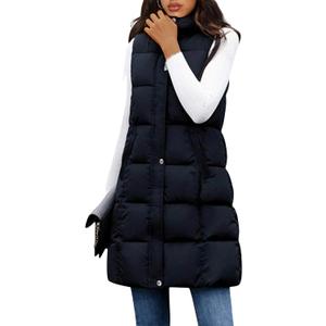 Tanming Women's Long Puffer Vest Casual Sleeveless Puffy Jacket with Removable Hood (Black)