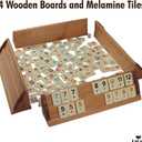 Hakan Turkish Okey Game Rummy Cube Game Rummy Cube Set with 4 Straight Wooden Racks Tile Holder and 106 Melamine Tiles Stones in Pouch, 13" x 3.15" x 2.36"