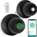 52HZ Fingerprint Door Knob with Lock, 3 in 1 Smart Finger Print Door Lock, Auto Lock, Tuya App Control & Key, Biometric Thumbprint Door Locks for Bedroom, Garage, Home & Office, Matte Black